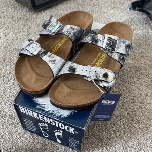 Birkenstock stardust black iridescent silver Sydney cork Sandals  8.5 39 new
